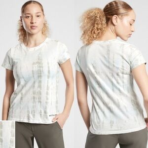 Athleta Organic Daily Printed Tee Tie Dye Spellout Crewneck Kai Gentle Blue